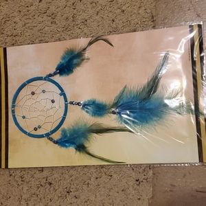 Turquoise Suede & Feather Beaded Dreamcatcher New
